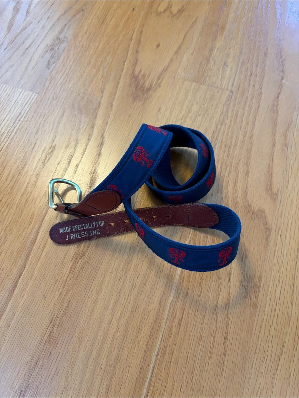 J. Press leather and ribbon lobster motif belt size 42